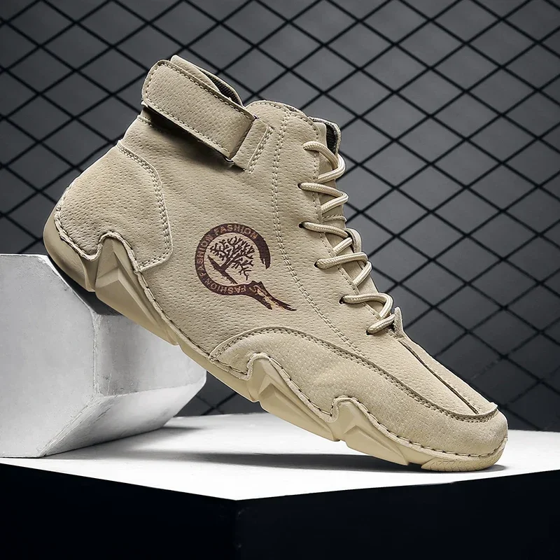 

Mens Leather Boots Luxury High Top Casual Sneakers Loafer Shoes for Men Motorcycle Ankle Boots 2025 Winter Comfortable Men Shoes