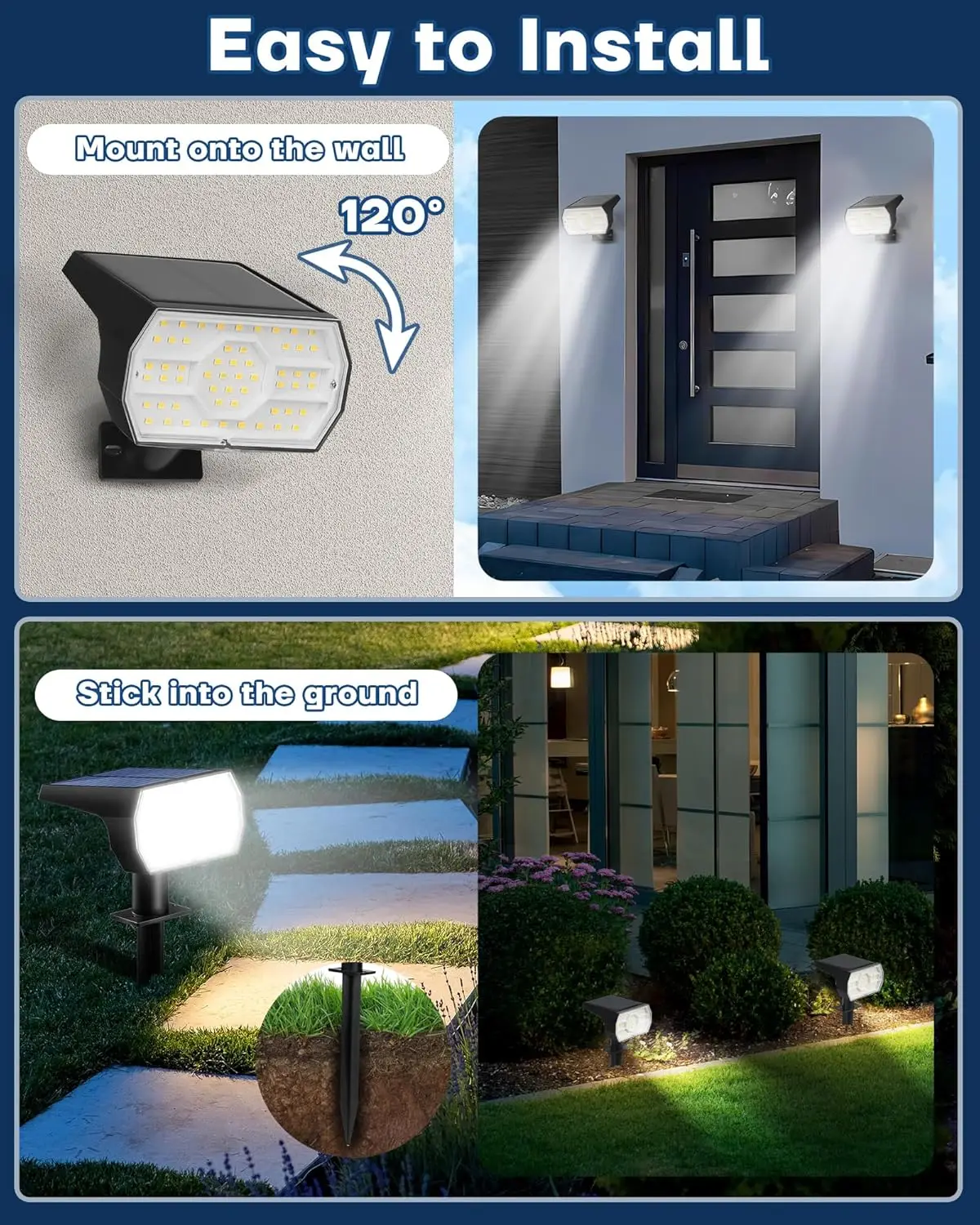 Faretti solari impermeabili con 3 modalità, 56 LED per illuminazione da giardino ed percorsi esterni