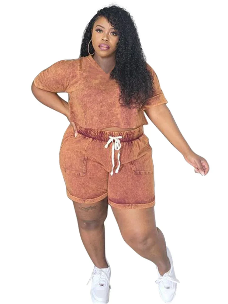 Wmstar Plus Size Tweedelige Outfits Dameskleding Shorts Sets Effen Casual Tops En Broek Bijpassende Set Groothandel Dropshopping