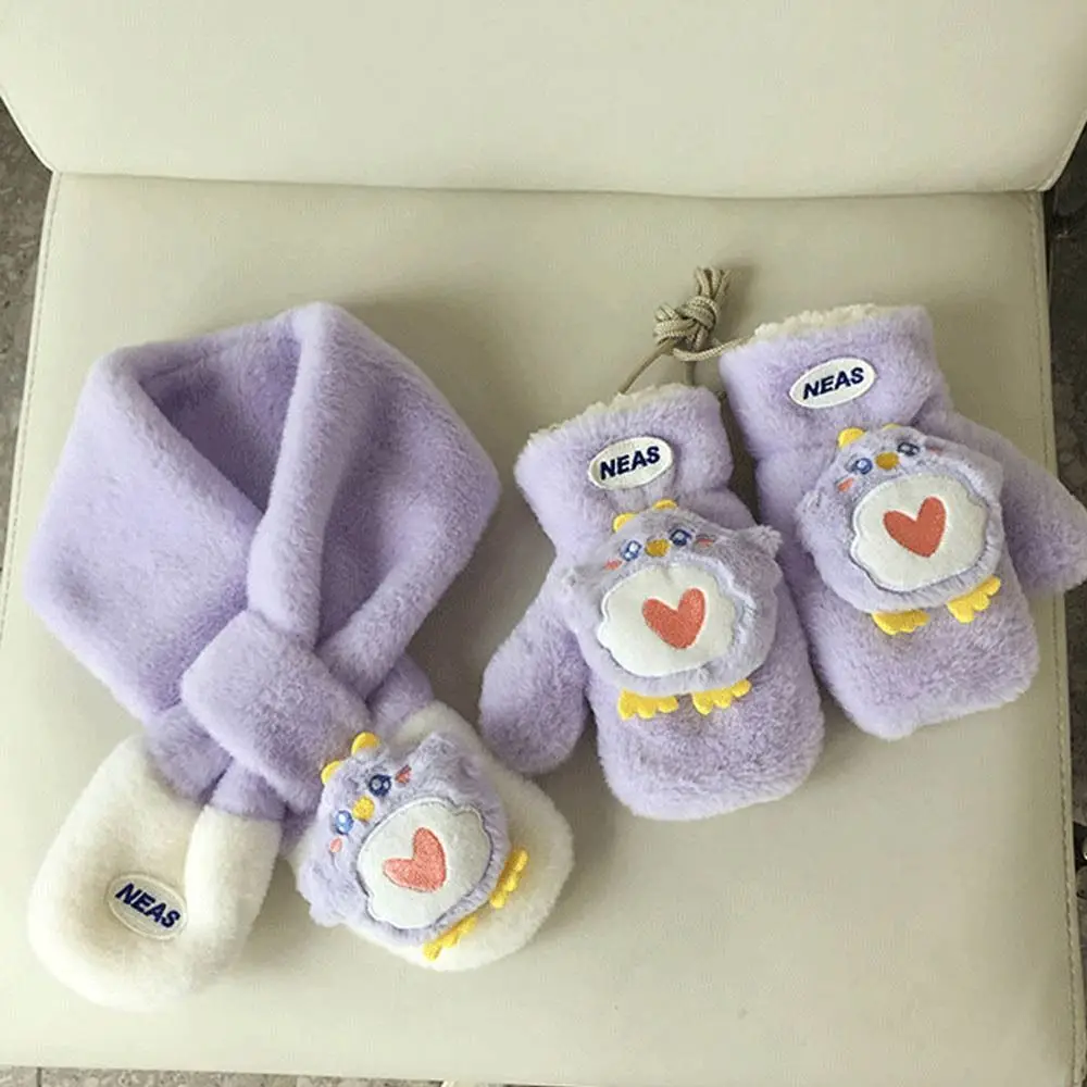 Cartoon Soft Plush Scarf Glove Sets Warmth Thickening Winter Warm Neck Scarf Girl&Child Scarf Ornaments Unisex