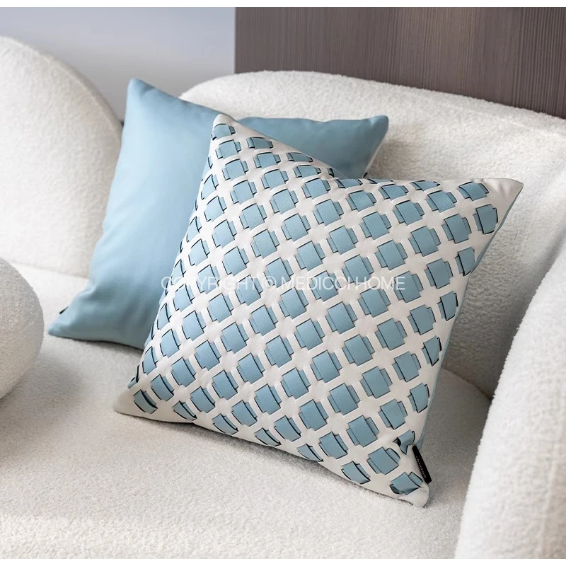 Medicci Home Highly Unique Cushion Cover Leather Patch Embroidery Modern Luxury Pillow Case Sitting Room Sofa Boutique Art Decor
