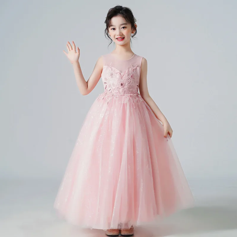 Robe de princesse en dentelle brodée pour enfants, motif floral, haut de gamme, tenue de soirée, de mariage, d'anniversaire, pour filles, été, 2022