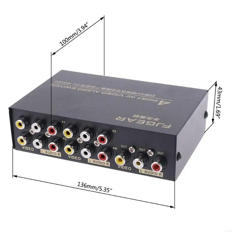 L9NA RCA Switcher 4 in 1 Out Composite Video L/R Selector Box for DVD STB Game