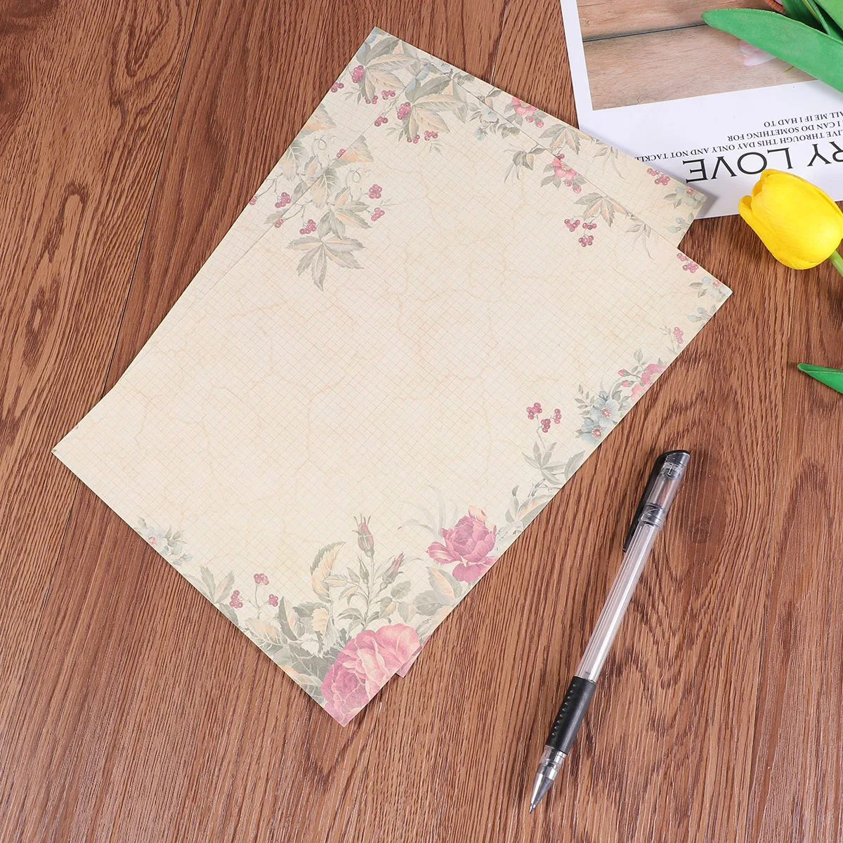 

50pcs European Style Paper Retro Writing Paper Vintage Letter Paper Romantic Stationery (Green Rose)