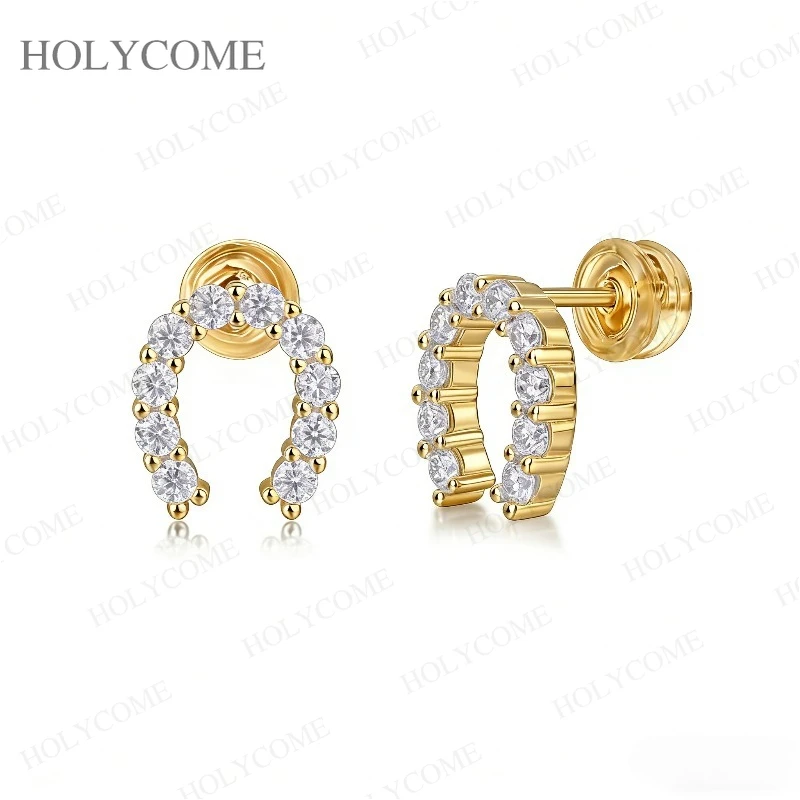 Moissanite & 925 Sterling Silver U-Shaped Earrings Round 2mm D Color VVS1 Special Design Fine Jewelry For Ladies Outift Wear