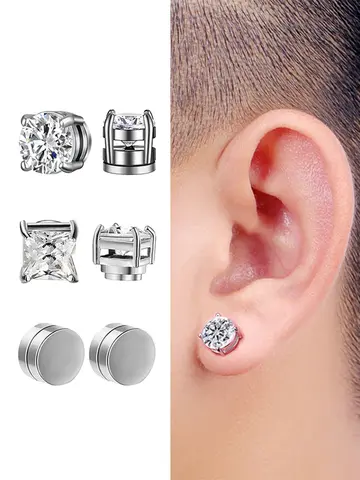 1/3 Pair Crystal Strong Magnetic Ear Stud Clip Earrings for Men and Women Punk Round Zircon Magnet Earrings Non Piercing Jewelry