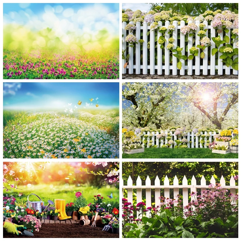 Spring Garden Backdrop Flowers Cherry Blossom Photography Background Baby Shower Birthday Wedding Party Decor Photo Studio Props