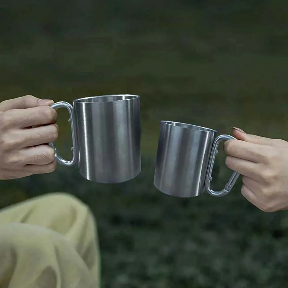 TARKA Camping Water Cup With Button 220/300ml One Person Stainless Steel Water Cup Mountaineering  Camping Picnic Tableware image 6