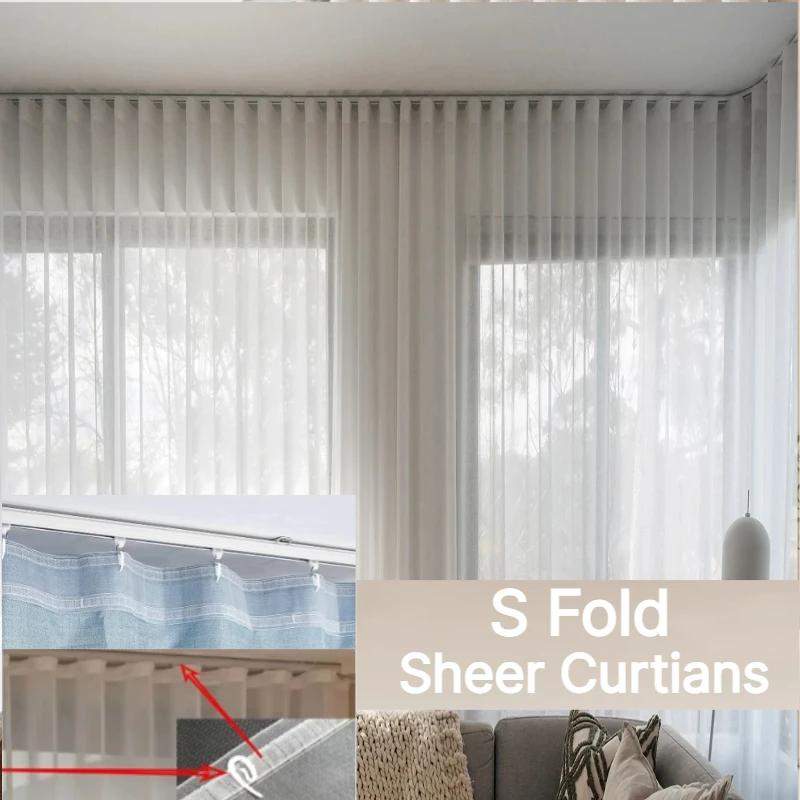 Modern S Fold Hook White Tulle Sheer Curtains for Living Room Drape Dining Bedroom Windows Decor Transparent Voile Luxury Door