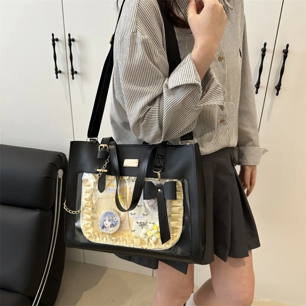 

Sweet Bow Transparent Itabag Y2k Japanese Style JK Shoulder Bag Underarm Bag Badge Display Lolita Handbag Daily