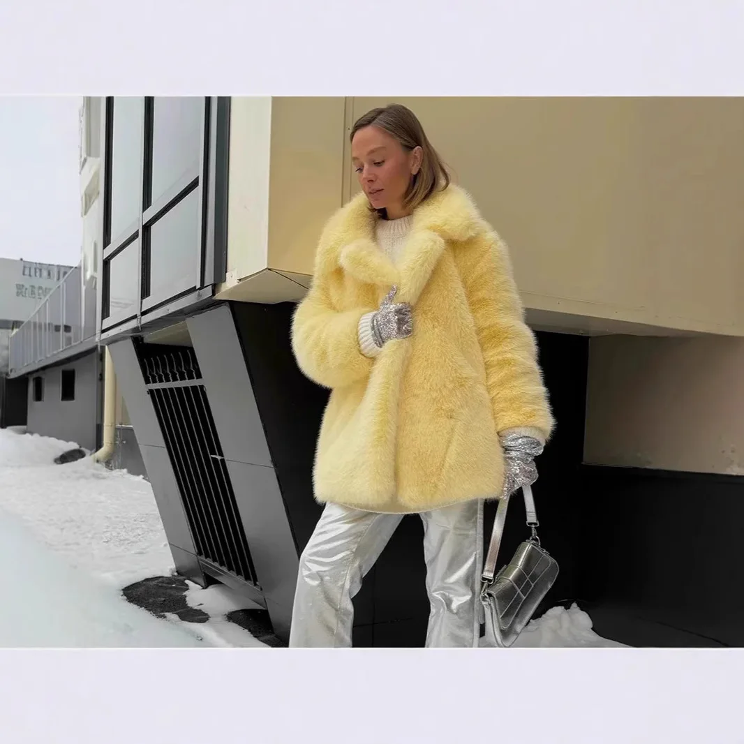 

2025 Thickened Women's Winter Eco Fur Coat Multicolor Snap Button Female's Faux Fur Jacket Comfortable Eco Fur Outwear For Lady
