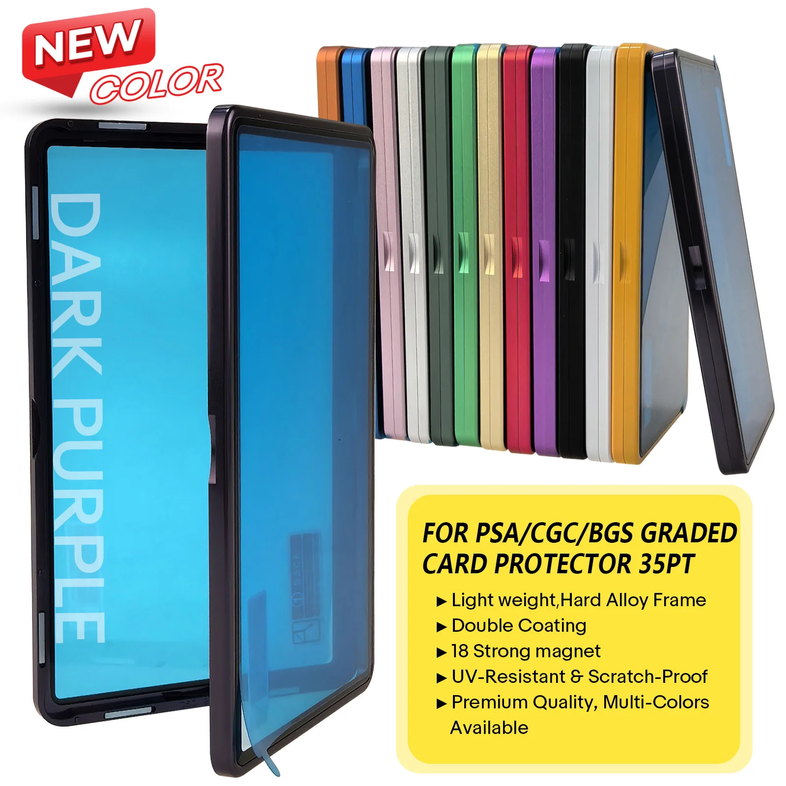

Aluminum Alloy Graded Cards Protector Case For PSA/CGC/BGS Slab, UV & Scratch Resistant Trading Card Magnetic Display Holder Box