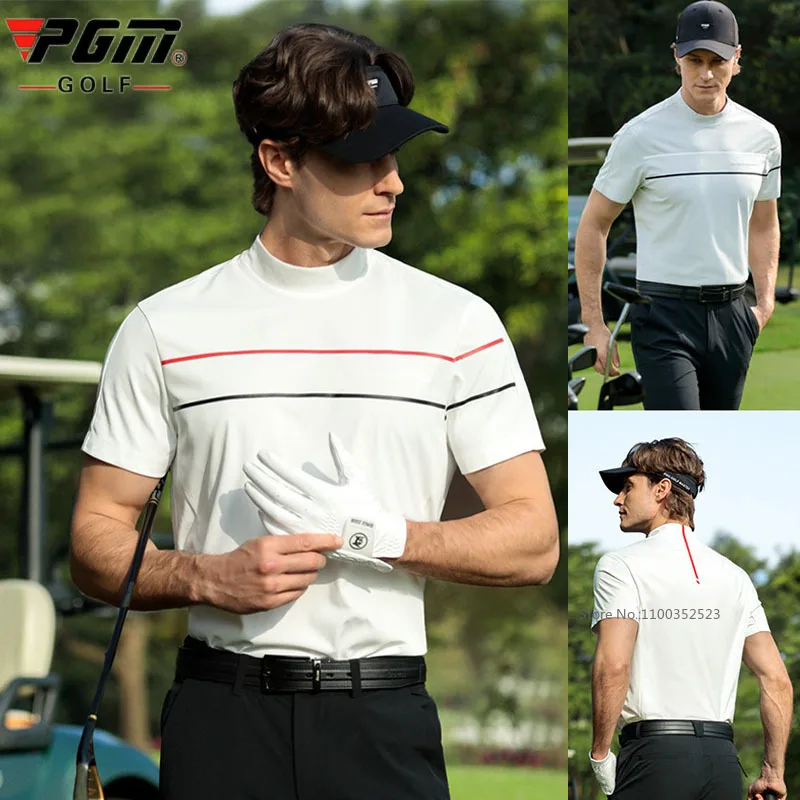 

Мужская футболка-поло Pgm Golf Sports с короткими рукавами, летние дышащие топы, мужские полосатые рубашки с воротником-стойкой, повседневные рубашки для гольфа, спортивная одежда