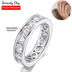 Serenity 3mm 4mm D Color Moissanite Rings For Women Men Anniversary Gift 100% S925 Sterling Silver Row Rings Wedding Bridal Gift