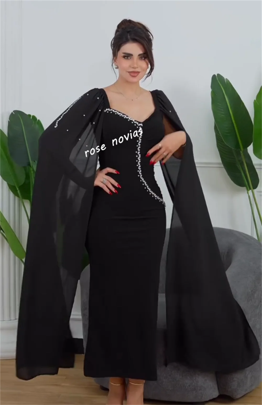 Robe de soirée formelle personnalisée avec strass, charmante robe mi-longue droite, sur mesure, élégante, fête de mariage, haute qualité