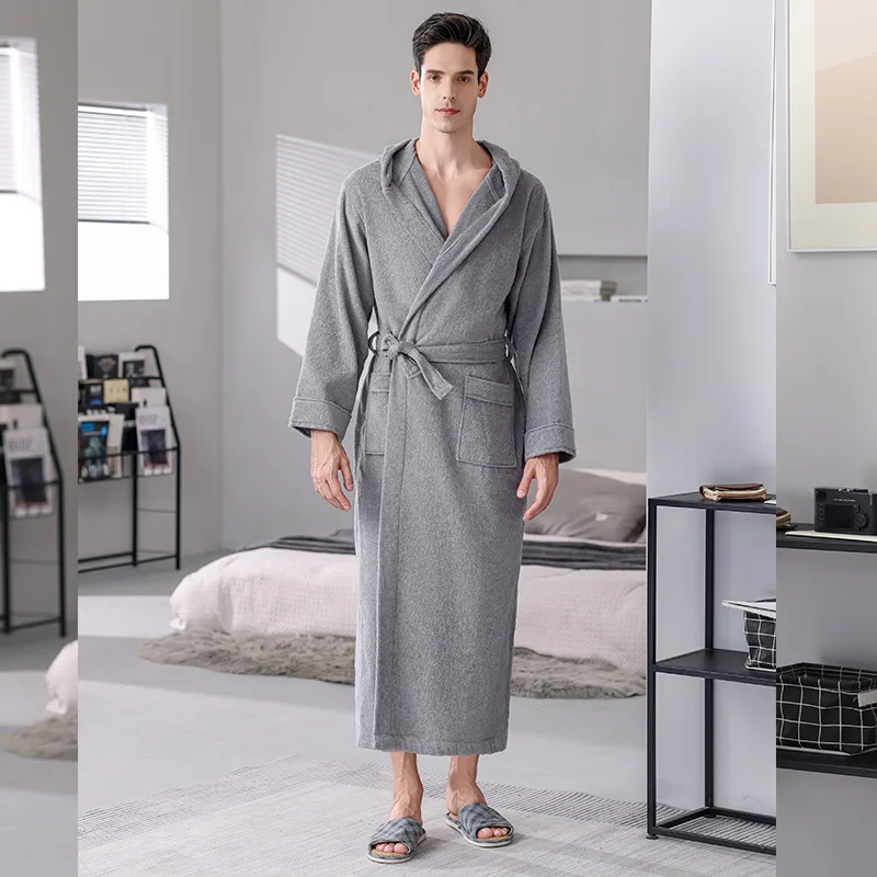 100% CottonTowel Material Bathrobe For Men And Women Couple Hotel Nightgown Bed And Breakfast Hotel Absorbent Bath Bathroom Cap