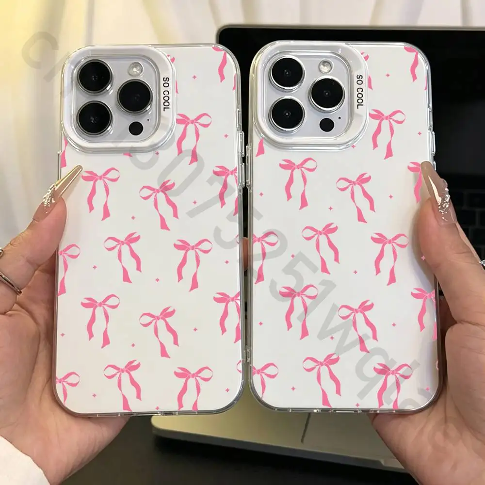 

Pink Bowknot Phone Case for iPhone 17 16 15 14 ProMax 13 11 Pro Max air Plus Matte IMD Laser Cover