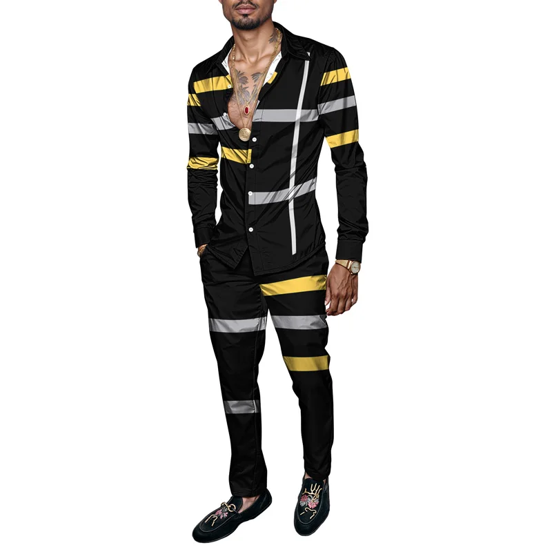 

2023 весенне-летний мужской комплект рубашек с брендовым принтом, модный простой комплект из 2 предметов для мужчин, роскошный легкий комплект с длинным рукавом, Ropa Hombre