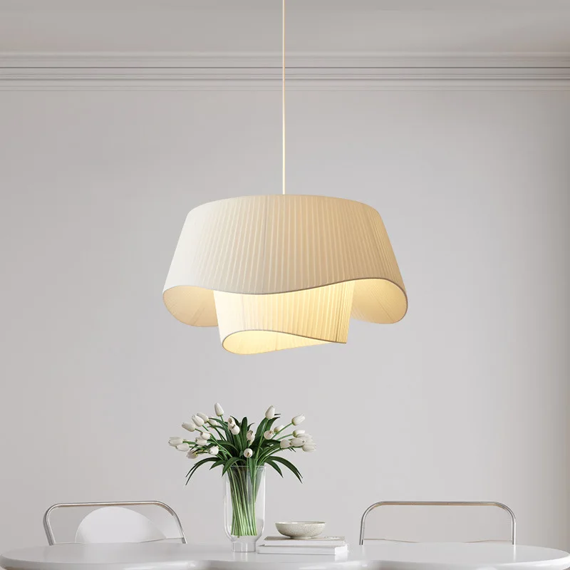 Lomin French Fabric Chandelier Pleated Fabric Strip Design Ceiling Chandelier Living Room Bedroom Dining Room Home Decoration