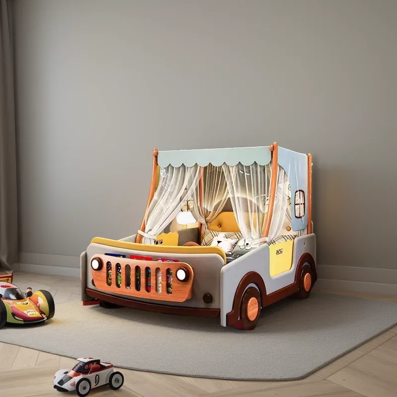 Luxury Off-Road Sports Car Bed for Boys Solid Wood Children's Bedroom Furniture for School or Modern Use No Packing Included