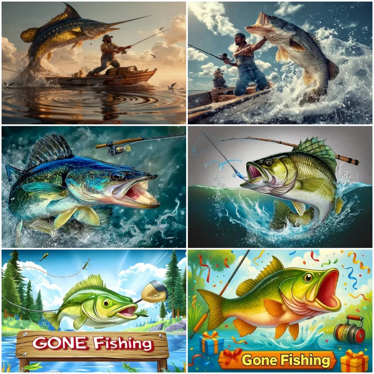 

Fishing Theme Background Ocean Fishing Rod Fisherman Lake Boat Photography Backdrop Gone Fishing Banner Supplies Adult Gifts