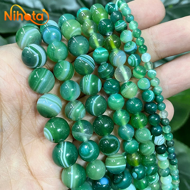 Natural Green Stripes Agates Round Beads 4/6/8/10/12/14mm 15\