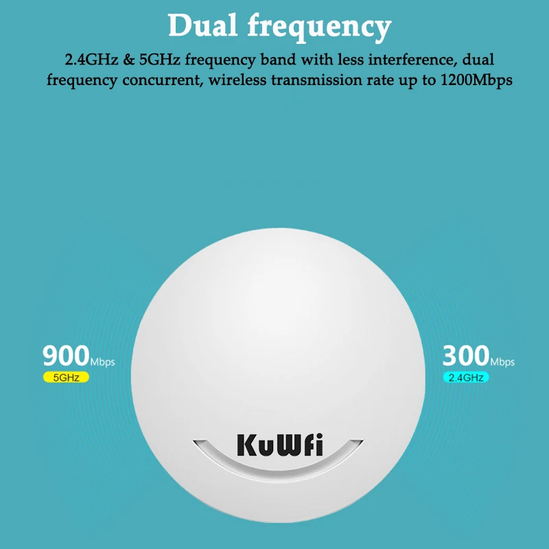 KuWFi Ceiling AP WIFI Router 1200Mbps WIFI Extender 11ac 2.4Ghz&5.8 Ghz Ceiling-mounted POE Adapter Wireless Access Point