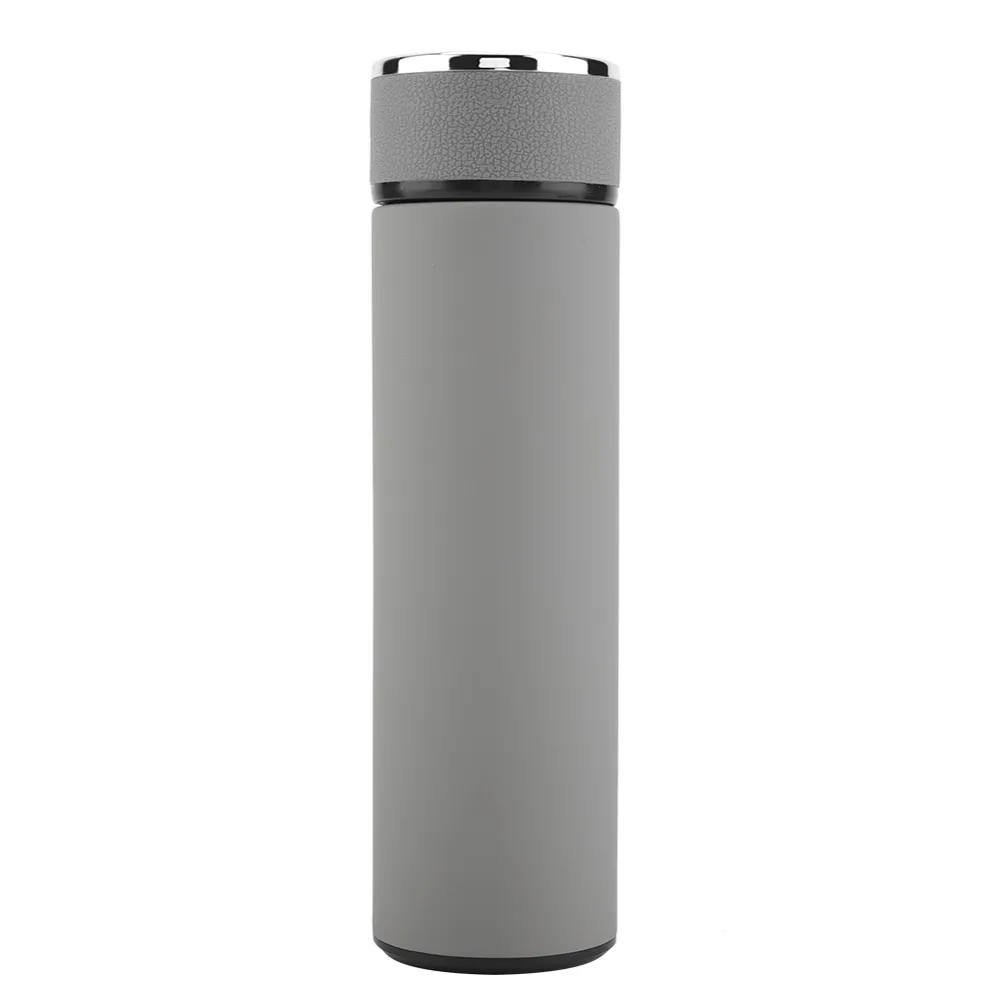 500ml Thermal Cup with Leather Grain Lid Rustless Steel Drink Bottle Tight Leakproof Sealing Round Comfortable Insulated Mug