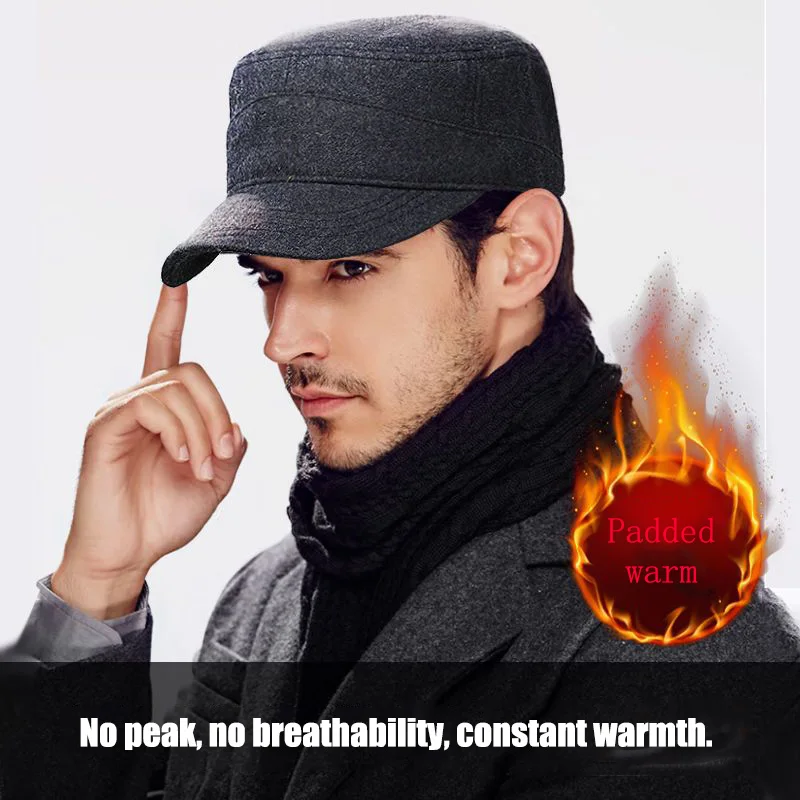 65 head circumference winter windproof wool blend cap warm back closure flat cap big head circumference duck tongue cap