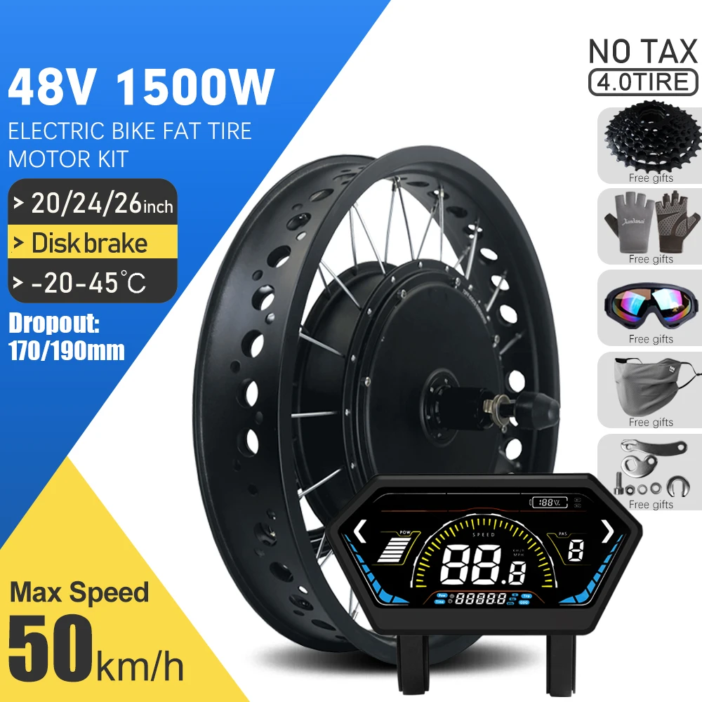 Ebike Fat Tire Conversion Kit 48V 1500W 4.0 Tyre Rear Cassette Hub Motor Snow Wheel  20 24 26Inch For Electric Fat Bike Kit