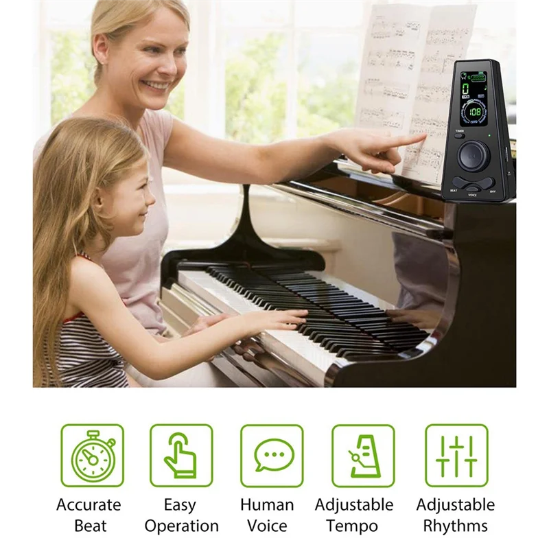 Metrónomo electrónico Metrónomo digital Metrónomo universal para piano Metrónomo para guitarra violín tambor, negro