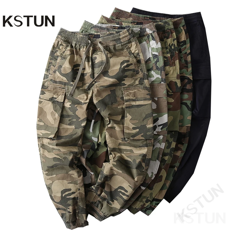 

2024 KSTUN Men's Casual Harem Pants Camouflage Joggers Men Cargo Pants Ankle-Banded Trousers Multi-Pockets Elastic Waist Kpop