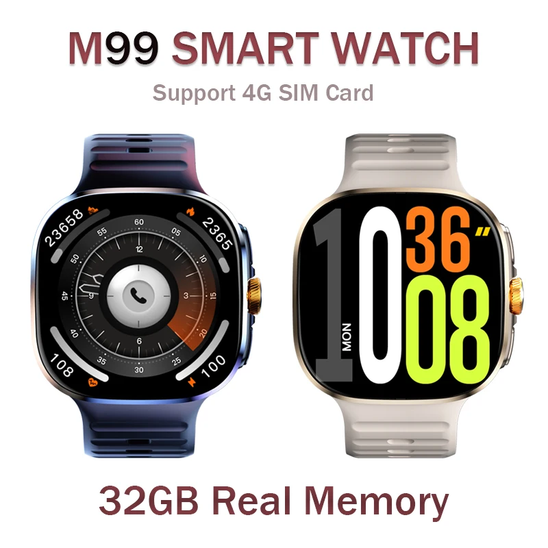 

Умные часы M99 с 2,4-дюймовым Amoled-экраном 900 Вт 190 ° Вращающаяся камера WIFI GPS Положение Компас NFC Bluetooth Смарт-часы Мужчины