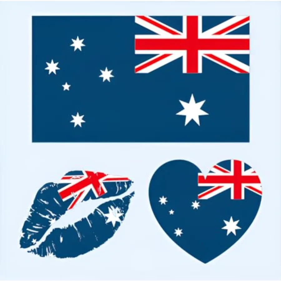 YandC TENCOB Australian Flag Tattoos25 Sheets Australia Temporary Face Stickers 75 Pcs Waterproof Sweat National Flag Tattoos F