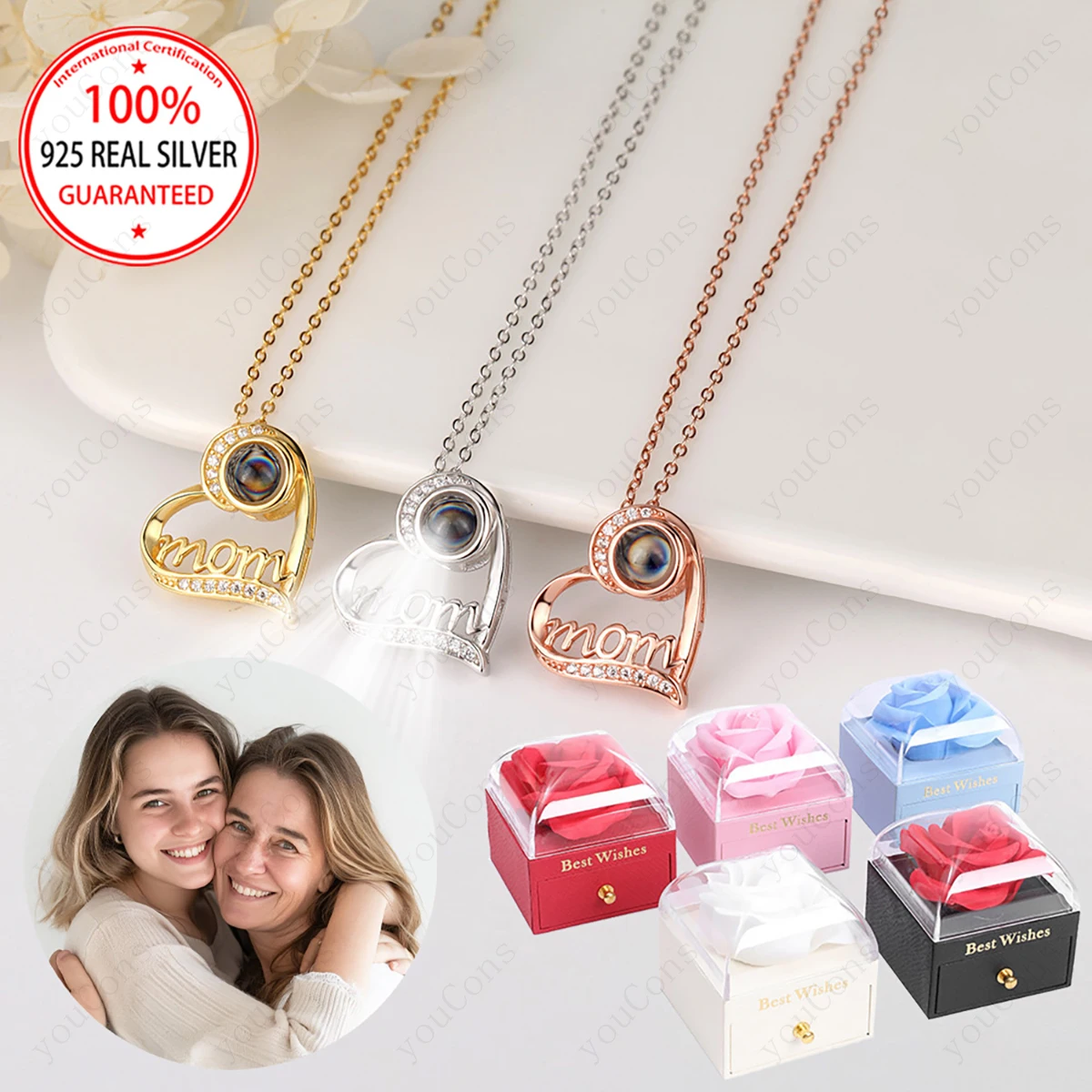 

Ожерелье с подвеской в форме сердца из стерлингового серебра 925 пробы на заказ с цветной подарочной коробкой для женщин, изысканный подарок на день матери