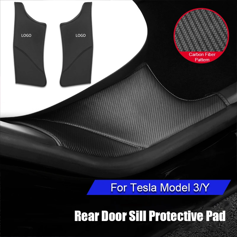 For Tesla Model 3/Y Car Trunk Door Sill Protector Rear Door Sills Carbon Fiber Leather Door Sill Plate Guard Car Accessorie