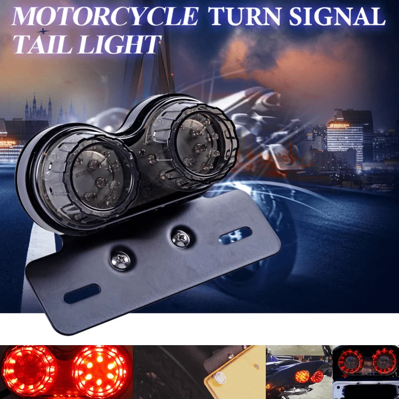 

LED Motorcycle Tail Light Modified License Plate Holder Brake Warning Turn Signal Light For Harley Honda Yamaha Smoke/Red 12V