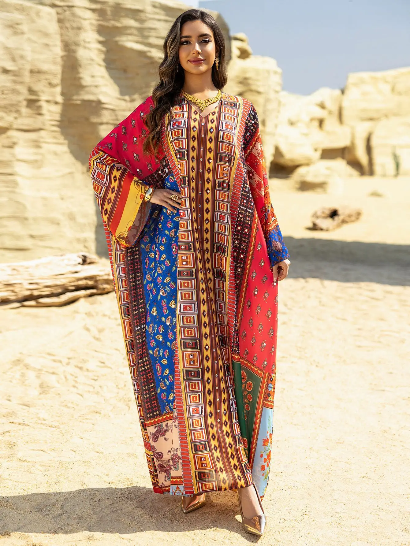 Moyen-Orient dubaï nouvelle Robe imprimée mode ample Jalabiya Robe luxueuse diamants vacances d'été plage robes décontractées