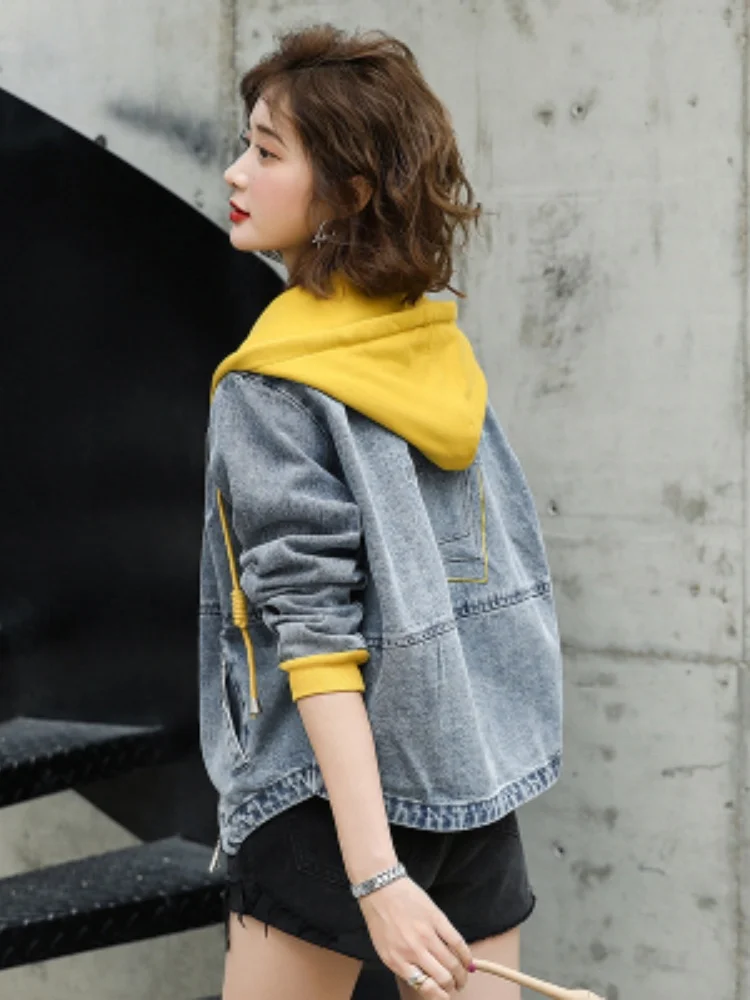 レディース オルト デニム ジャケット ルーズフィット フード付き カジュアル ベースボール スタイル 春秋 ファッション 韓国版 大きいサイズ トップス