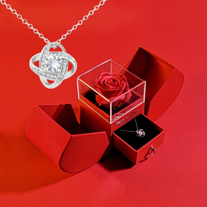 Immortal Flower Jewelry Box Apple Jewelry Rose Gift Box /w Necklace Wedding Decor Anniversary Gifts for Mother Girlfriend Wife