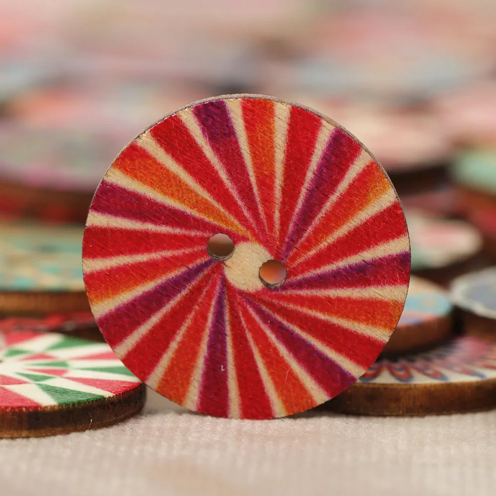 100pcs 15-25mm Vintage Wooden Buttons Colorful DIY Crafts Multi Patterns Sewing Accessories for Scrapbooking Wedding Decor Gifts
