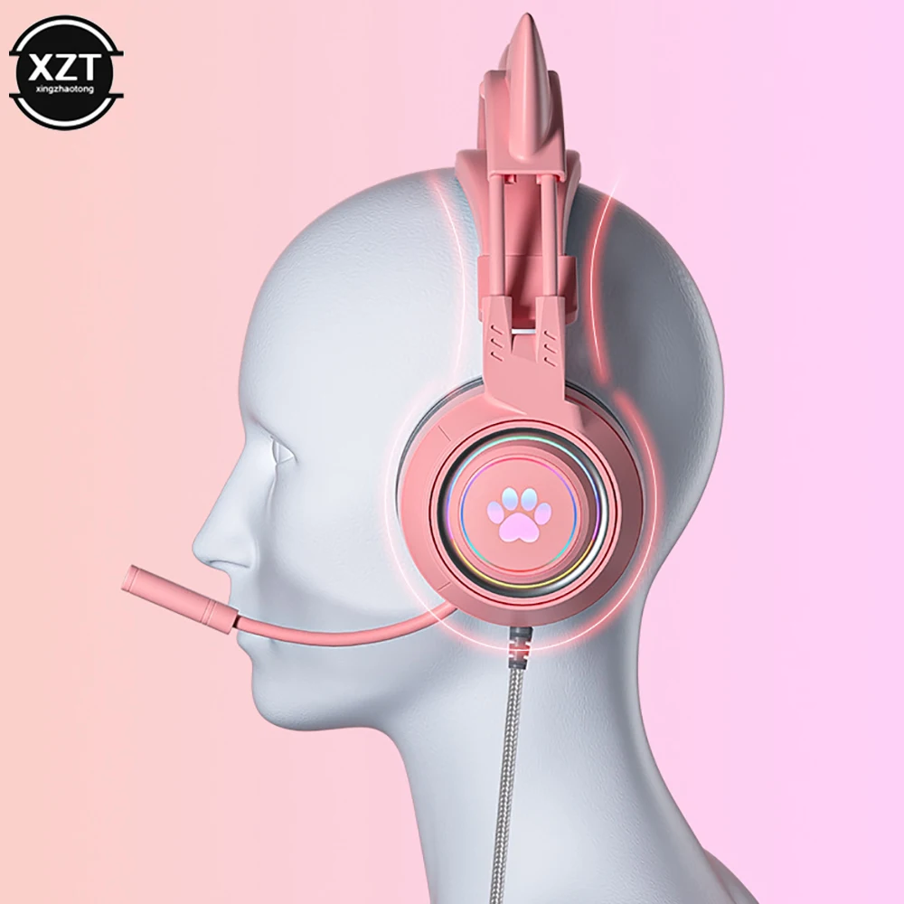 Casque de jeu Cat Ear pour PC, ordinateur, ensembles de sauna de jeu avec microphone, bruit Cancell, filaire, prise USB 3.5mm, PS4, Xbox One