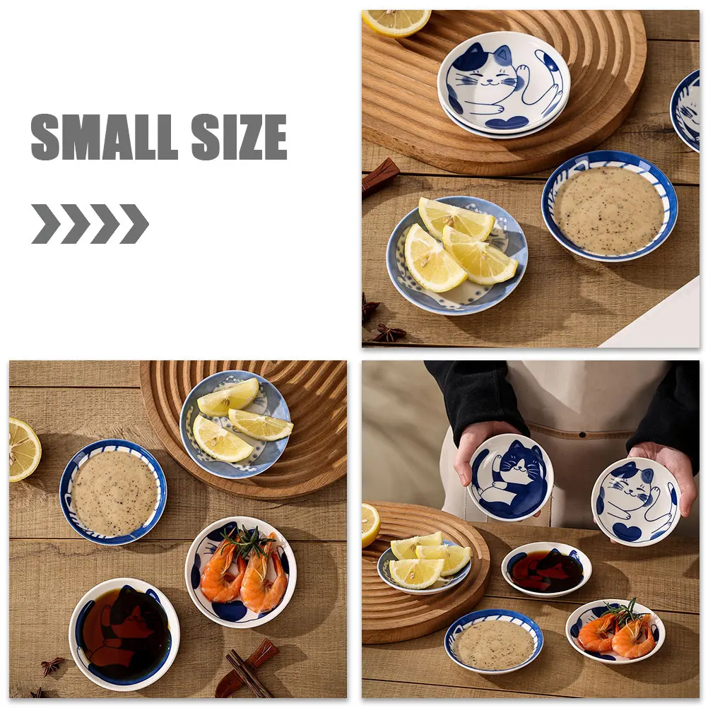 

Small Ceramic Sauce Plate 4pcs Japanese Cat Design Dipping Dish for Soy Condiment Appetizer Butter Plate Home Dining Set