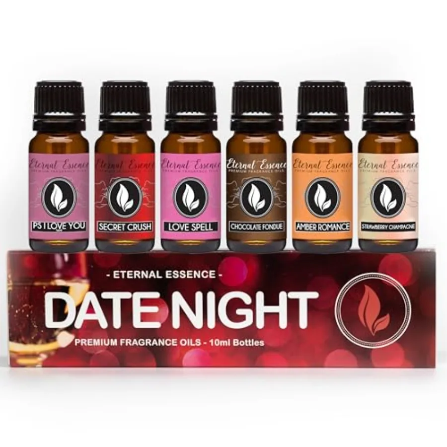 Set de 6 Aceites Aromáticos Premium para una Cita Romántica - Incluye PS I Love You, Amber Romance, Secret Crush, Chocolate Fondue, Strawberry Cham