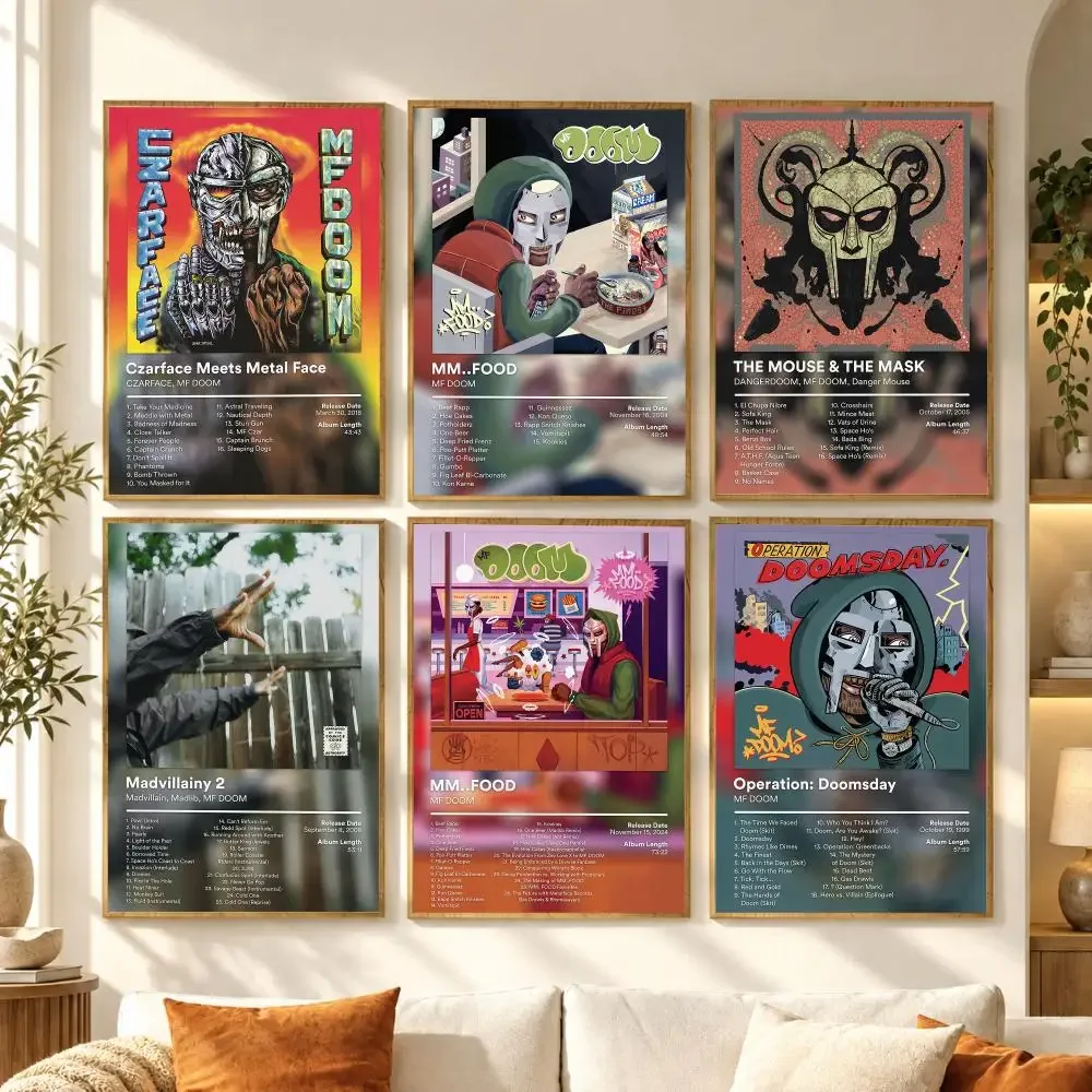 Rapper M-MF DOOM Album Cover Poster Stickers Painting Self-Adhesive Wall Art Decals for Bedroom Living Room Home Decor Gift