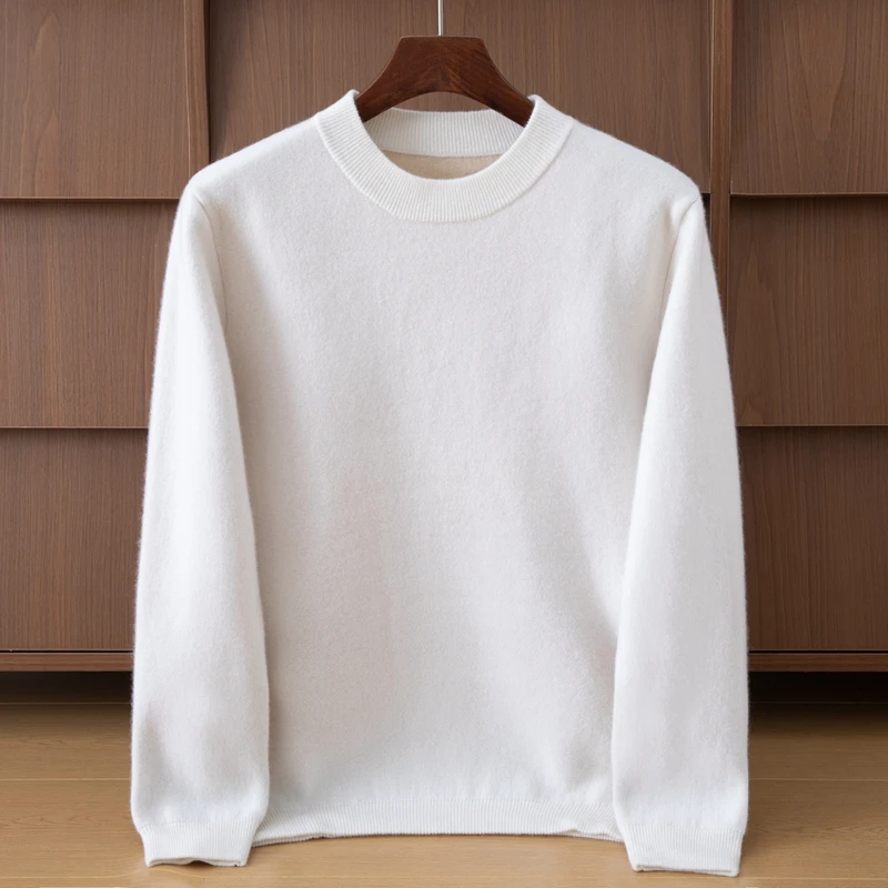 

Мягкая золотая одежда из 100% чистого кашемира, осенне-зимний мужской пуловер с круглым вырезом, вязаный свитер, деловые повседневные теплые топы