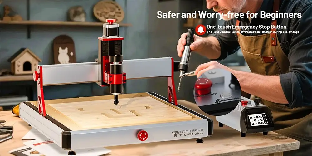 TWO TREES TTC450 Ultra CNC-Fräsmaschine, 2-in-1 Laser-Gravur- und Schneidemaschine, 500W Hocheffizienz-Spindel, 460mmx460mm – Detail 8