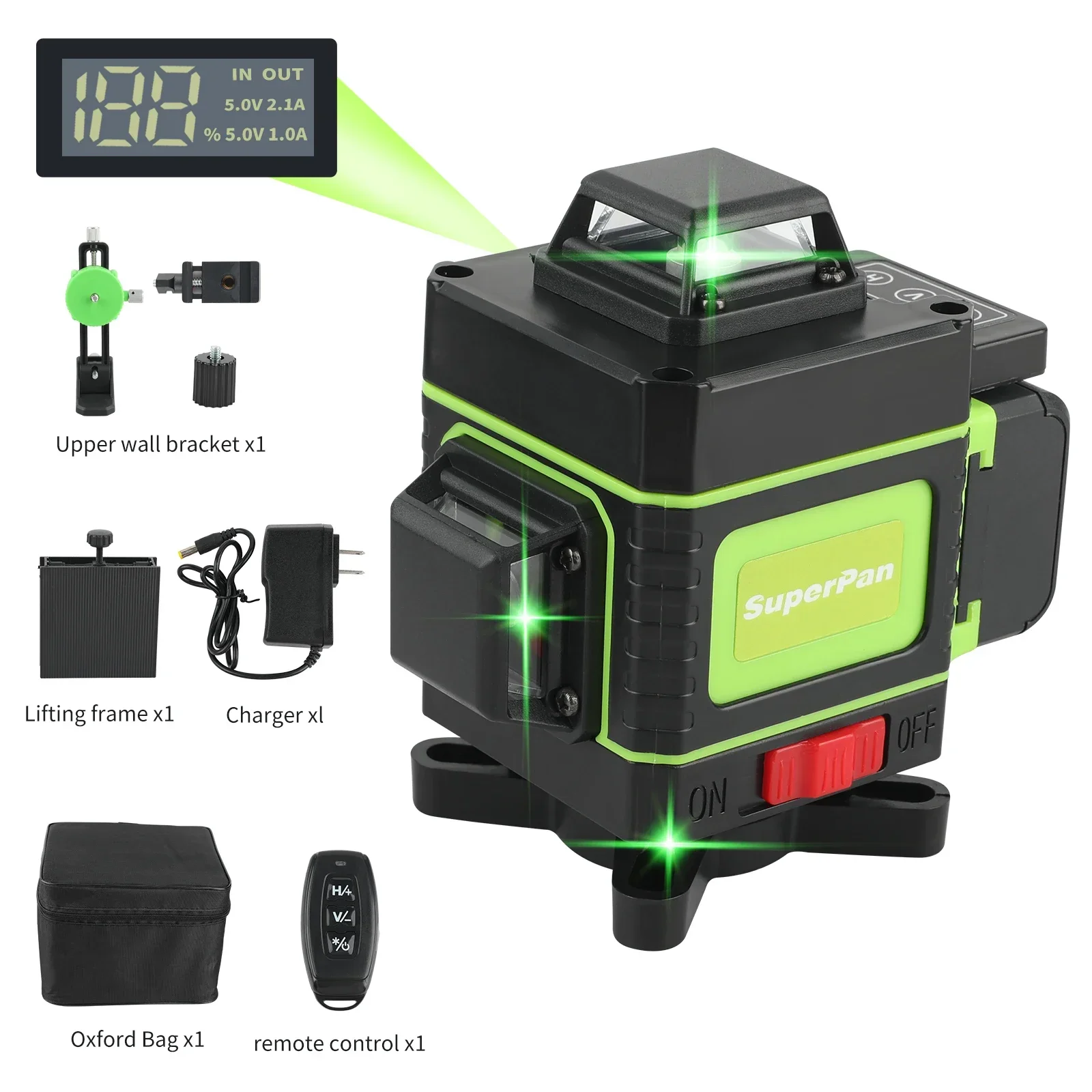 16 Line 4D Laser Level  360°Self-leveling Horizontal and Vertical Cross Super Powerful Green Laser Beams Long endurance