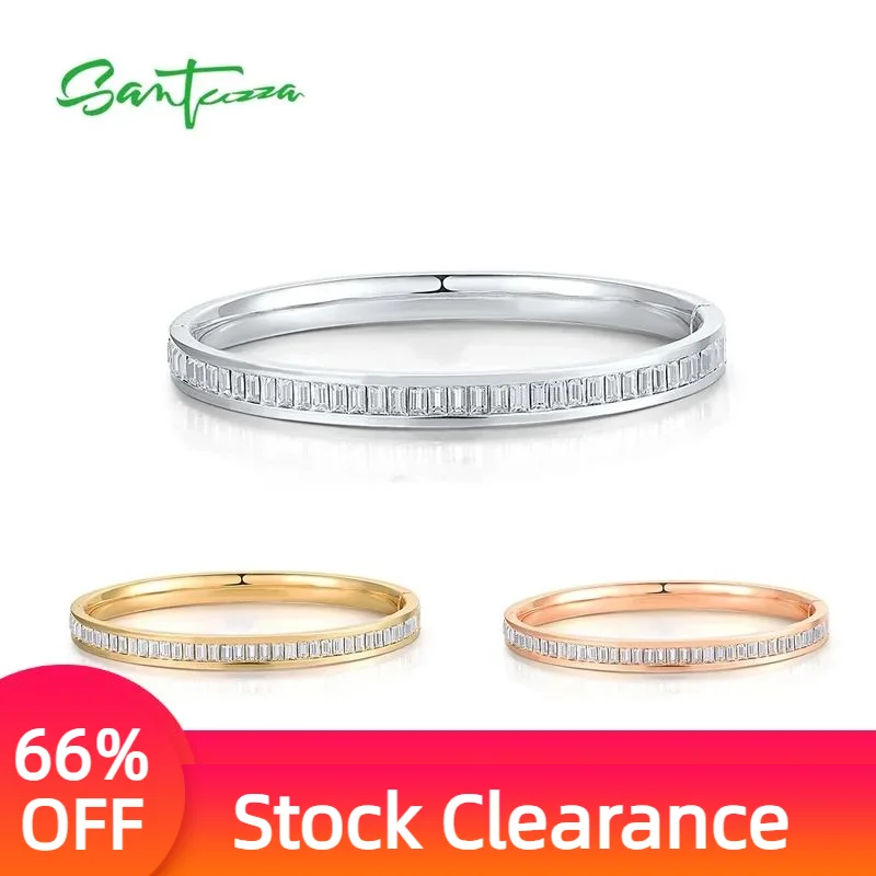 

SANTUZZA латунный браслет для женщин сверкающий белый кристалл нежный элегантный браслет модные украшения