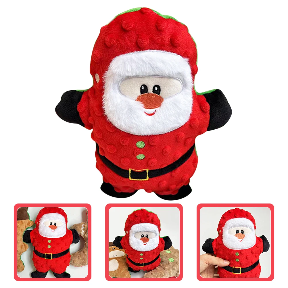 Santa Claus Plush Toy Christmas Style Dog Plaything Cartoon Puppy Teething Toy Christmas Cartoon Dog Chewing Toy Xmas Decoration